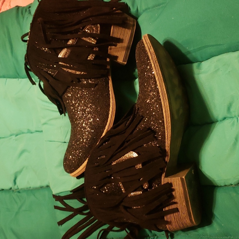Womens black glitter boots